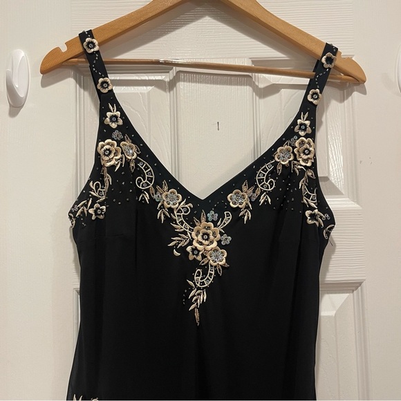 Vintage R&M Richards Black Floral Handkerchief Hem Dress 14P Y2K Fairy Flapper - Picture 4 of 11